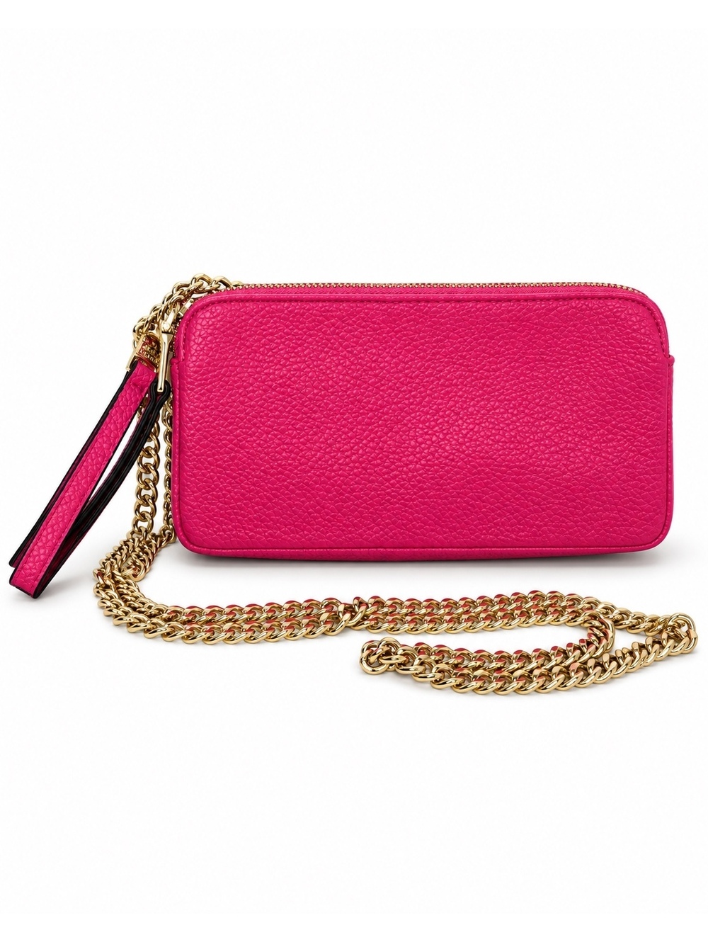 Steve Madden Hot Pink Double Zip Crossbody Wristlet Gold Chain Bag